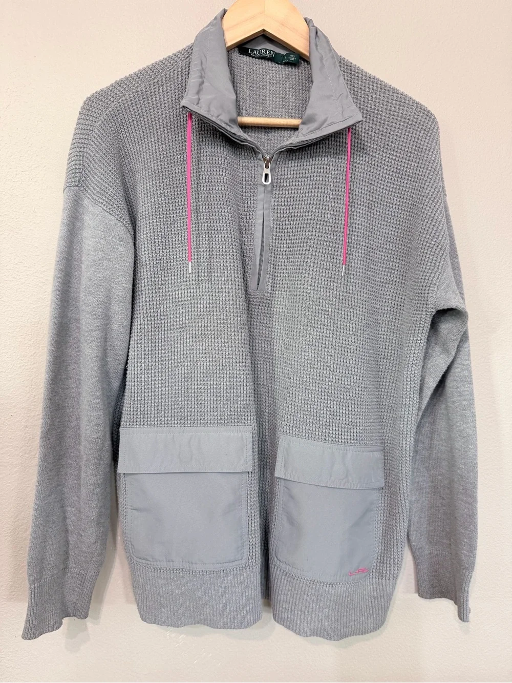 Lauren Ralph Lauren Gray Half-Zip Knit Pullover